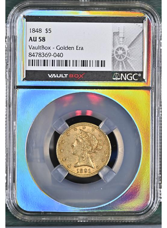 1848 G$5 NGC AU58 FRONT