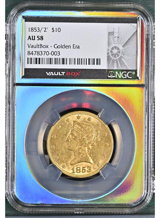 1853/'2' G$10 NGC AU58 FRONT