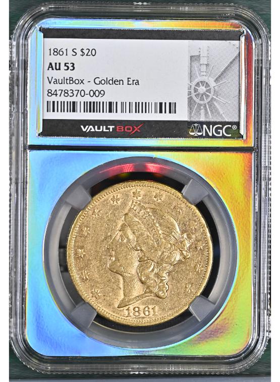 1861-S G$20 NGC AU53 FRONT