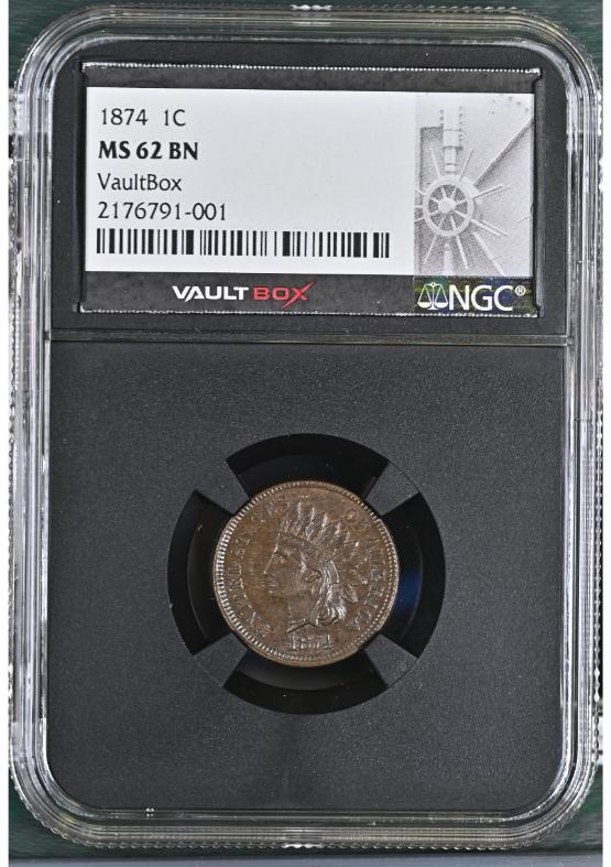 1874 1C NGC MS62BN FRONT