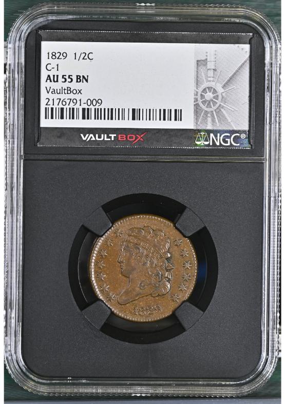 1829 1/2C C-1 NGC AU55BN FRONT