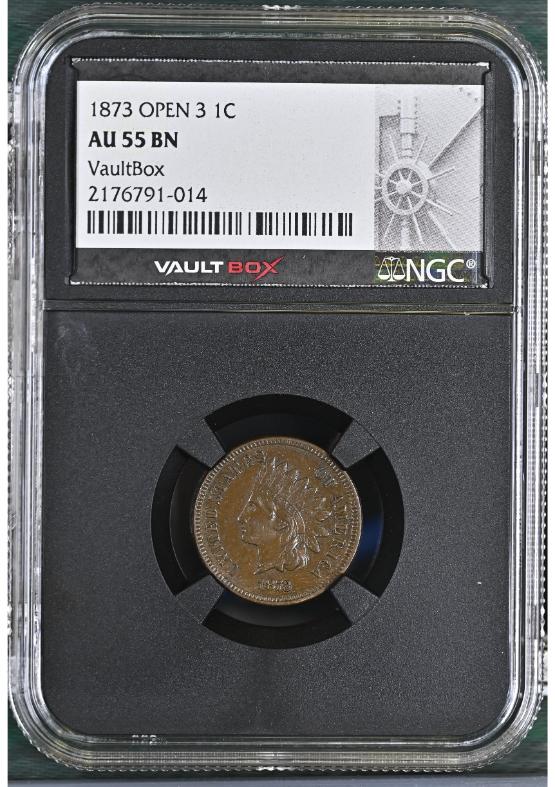 1873 OPEN 3 1C NGC AU55BN FRONT