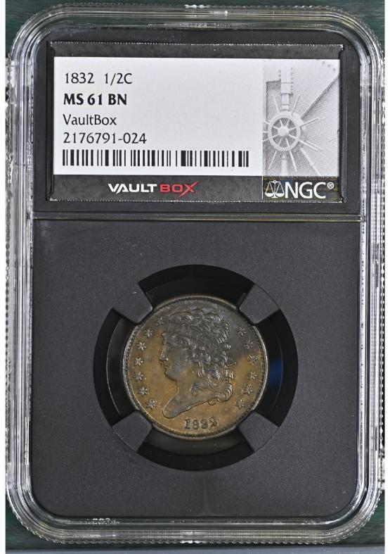 1832 1/2C NGC MS61BN FRONT