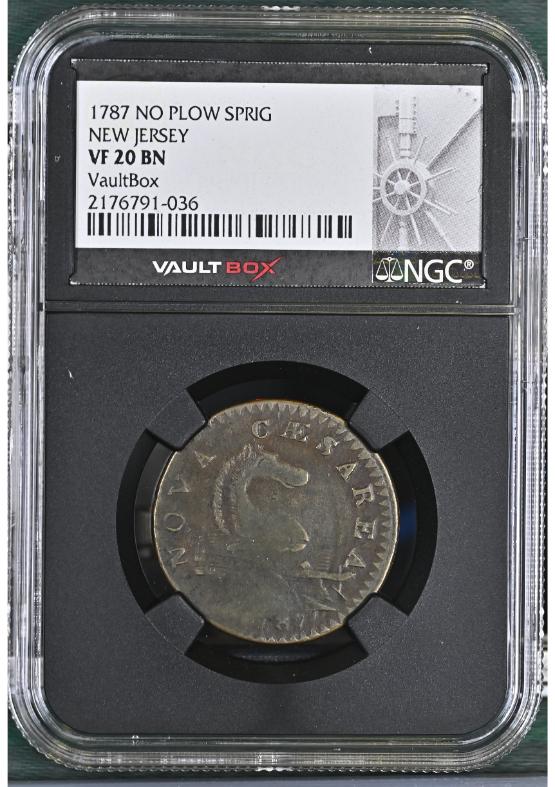 1787 NO PLOW SPRIG NEW JERSEY NGC VF20BN FRONT