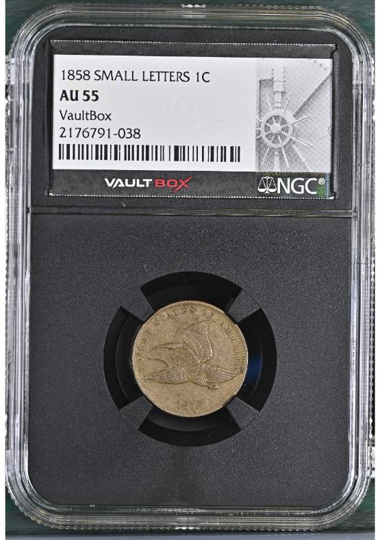 1858 SMALL LETTERS 1C NGC AU55 FRONT