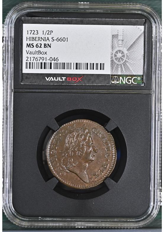 1723 1/2P HIBERNIA S-6601 NGC MS62BN FRONT