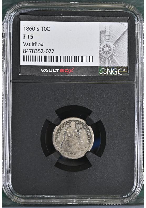1860-S 10C NGC F15 FRONT