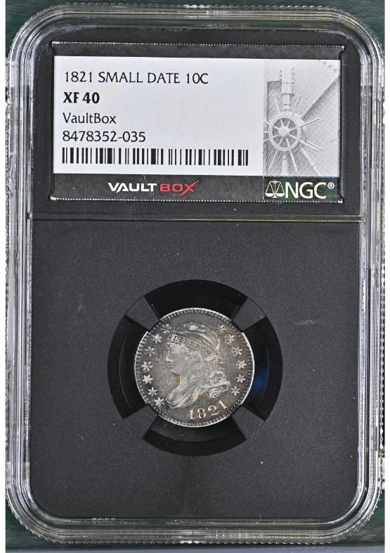 1821 SMALL DATE 10C NGC XF40 FRONT