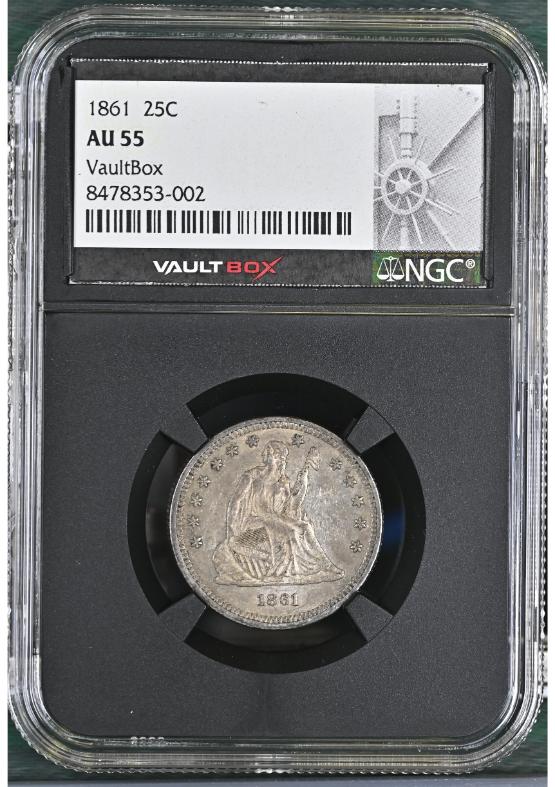 1861 25C NGC AU55 FRONT