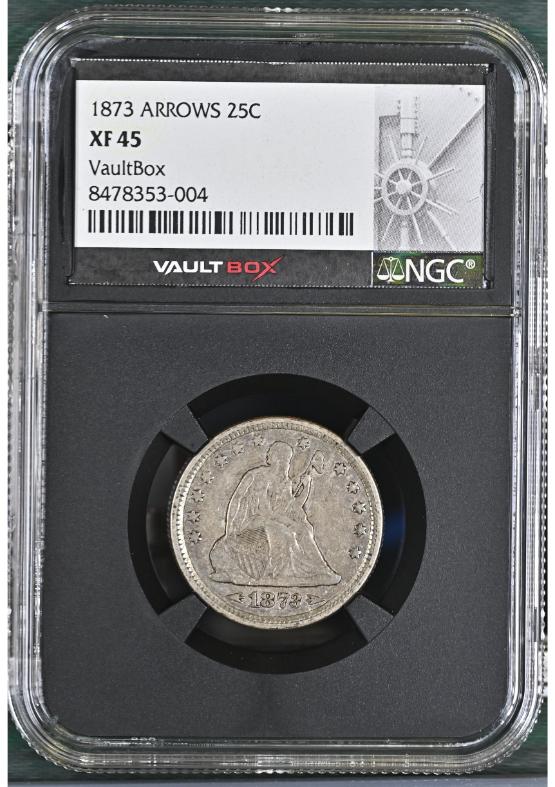 1873 ARROWS 25C NGC XF45 FRONT