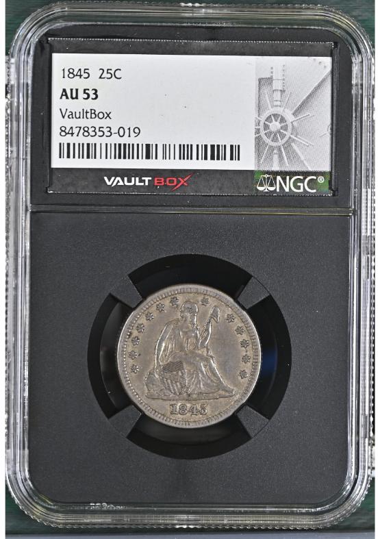 1845 25C NGC AU53 FRONT