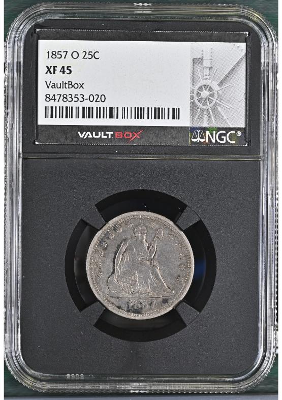 1857-O 25C NGC XF45 FRONT