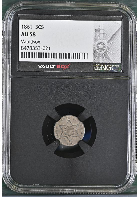 1861 3CS NGC AU58 FRONT