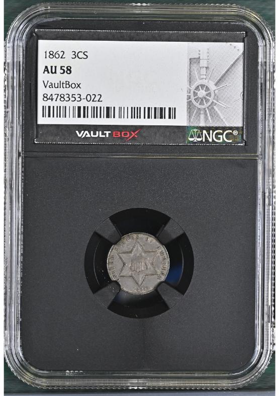 1862 3CS NGC AU58 FRONT