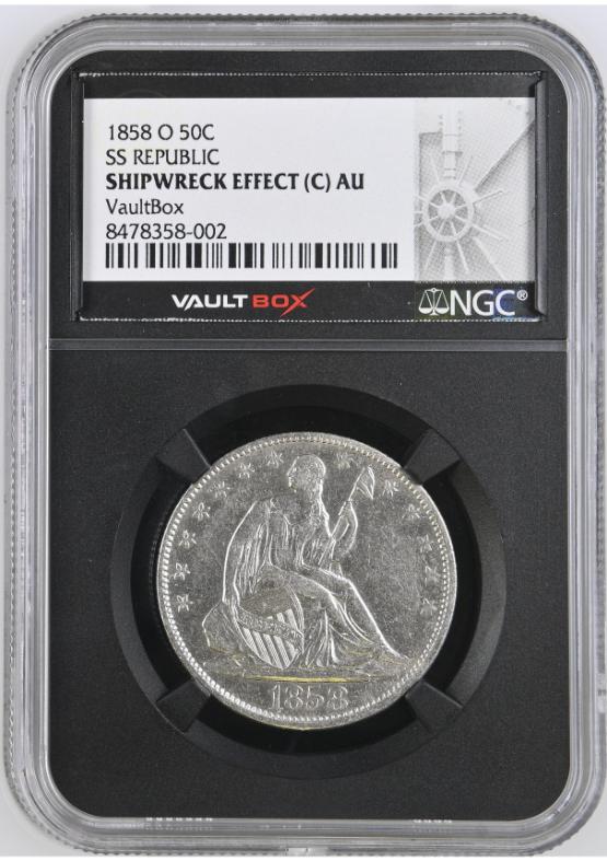 1858-O 50C SS REPUBLIC NGC SHIPWRECK EFFECT (C) AU FRONT