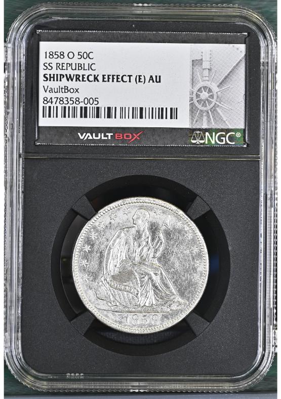 1858-O 50C SS REPUBLIC NGC SHIPWRECK EFFECT (E) AU FRONT