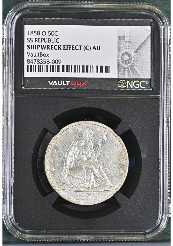 1858-O 50C SS REPUBLIC NGC SHIPWRECK EFFECT (C) AU FRONT