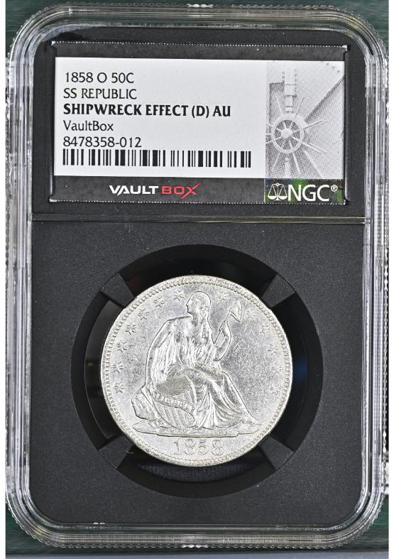 1858-O 50C SS REPUBLIC NGC SHIPWRECK EFFECT (D) AU FRONT