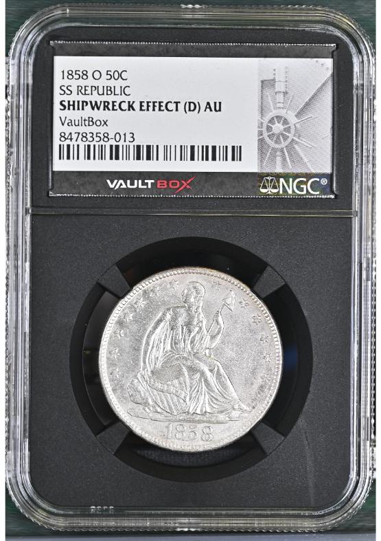 1858-O 50C SS REPUBLIC NGC SHIPWRECK EFFECT (D) AU FRONT