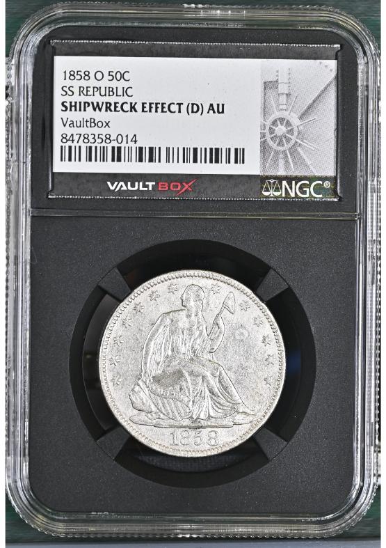 1858-O 50C SS REPUBLIC NGC SHIPWRECK EFFECT (D) AU FRONT
