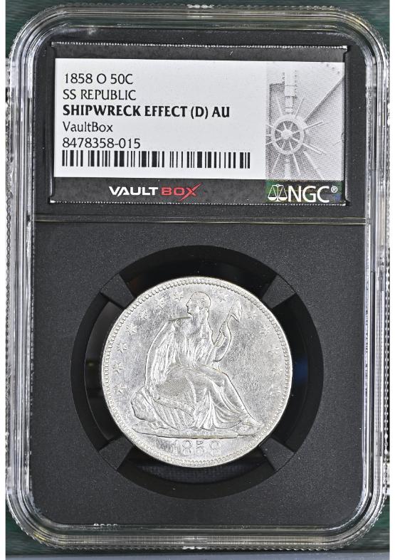 1858-O 50C SS REPUBLIC NGC SHIPWRECK EFFECT (D) AU FRONT