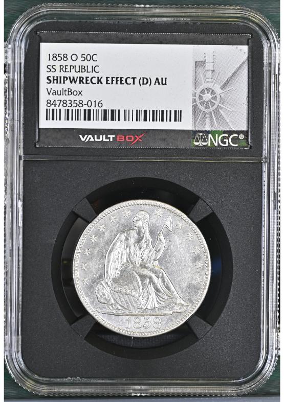 1858-O 50C SS REPUBLIC NGC SHIPWRECK EFFECT (D) AU FRONT