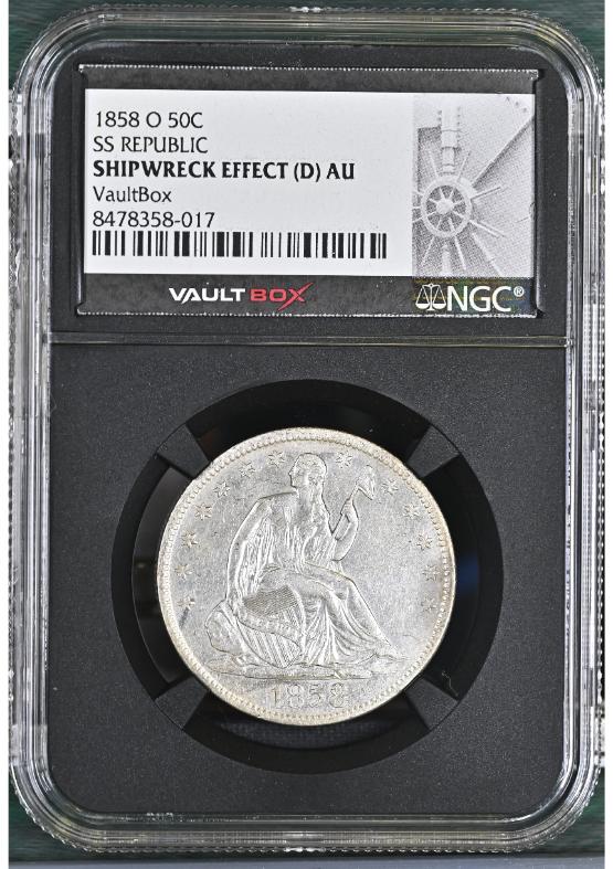 1858-O 50C SS REPUBLIC NGC SHIPWRECK EFFECT (D) AU FRONT