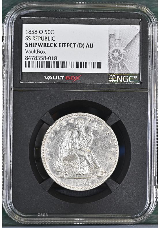 1858-O 50C SS REPUBLIC NGC SHIPWRECK EFFECT (D) AU FRONT