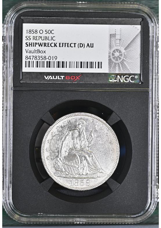 1858-O 50C SS REPUBLIC NGC SHIPWRECK EFFECT (D) AU FRONT