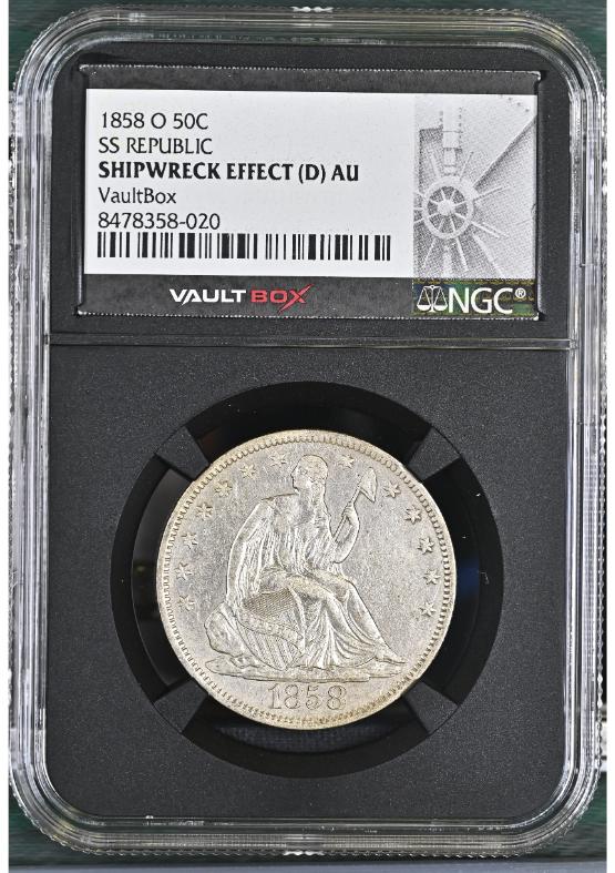 1858-O 50C SS REPUBLIC NGC SHIPWRECK EFFECT (D) AU FRONT