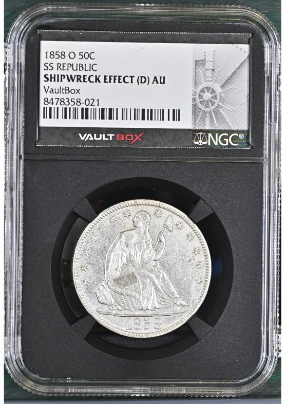 1858-O 50C SS REPUBLIC NGC SHIPWRECK EFFECT (D) AU FRONT