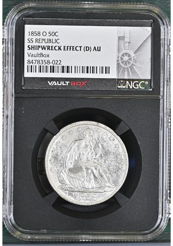 1858-O 50C SS REPUBLIC NGC SHIPWRECK EFFECT (D) AU FRONT