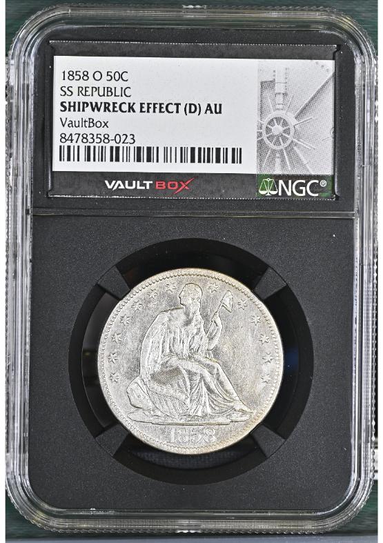 1858-O 50C SS REPUBLIC NGC SHIPWRECK EFFECT (D) AU FRONT