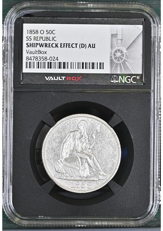 1858-O 50C SS REPUBLIC NGC SHIPWRECK EFFECT (D) AU FRONT