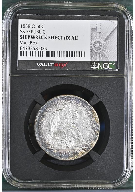 1858-O 50C SS REPUBLIC NGC SHIPWRECK EFFECT (D) AU FRONT