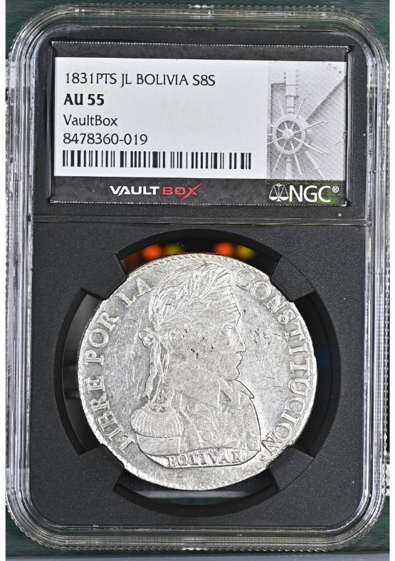 1831PTS JL BOLIVIA S8S NGC AU55 FRONT