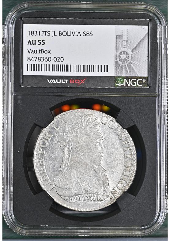 1831PTS JL BOLIVIA S8S NGC AU55 FRONT
