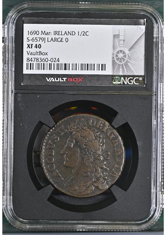 1690 MAR: IRELAND 1/2C S-6579J LARGE 0 NGC XF40 FRONT