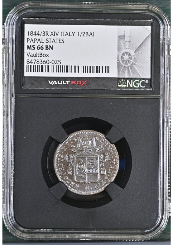 1844/3R XIV ITALY 1/2BAI PAPAL STATES NGC MS66BN FRONT