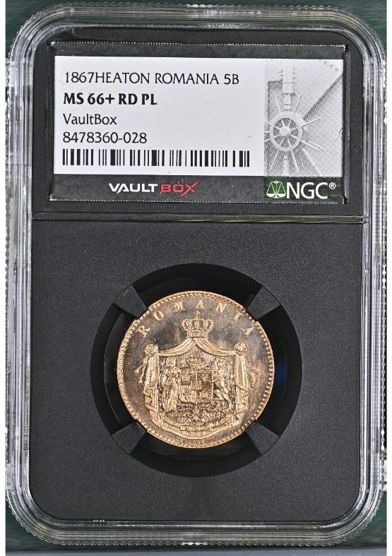 1867HEATON ROMANIA 5B NGC MS66+RD PL FRONT