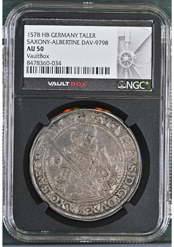1578 HB GERMANY TALER SAXONY-ALBERTINE DAV-9798 NGC AU50 FRONT