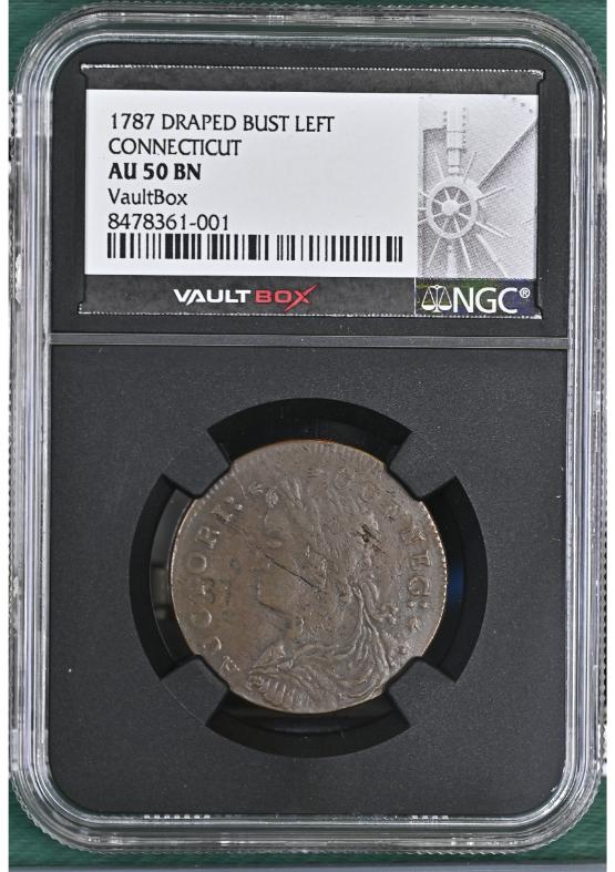 1787 DRAPED BUST LEFT CT 1/2P CONNECTICUT NGC AU50BN FRONT