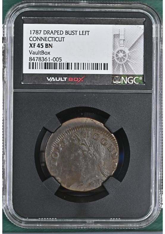 1787 DRAPED BUST LEFT CT 1/2P CONNECTICUT NGC XF45BN FRONT