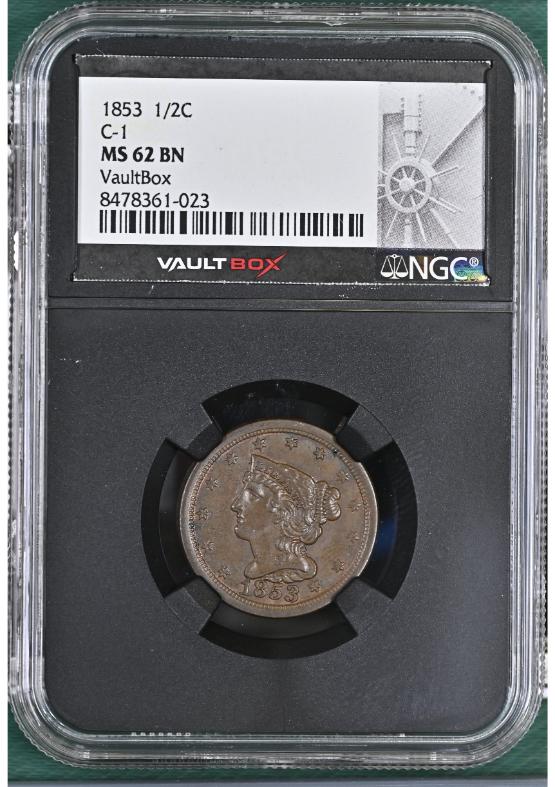 1853 1/2C C-1 NGC MS62BN FRONT