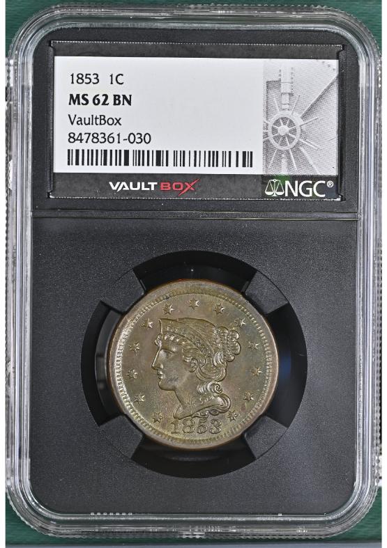 1853 1C NGC MS62BN FRONT