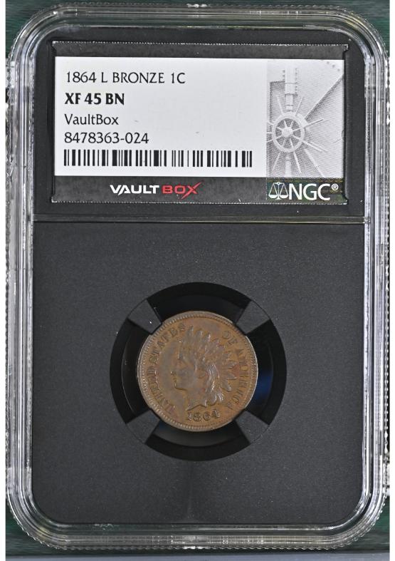 1864-L BRONZE 1C NGC XF45BN FRONT