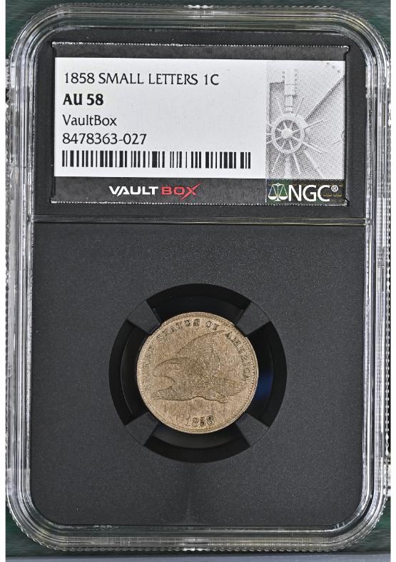 1858 SMALL LETTERS 1C NGC AU58 FRONT