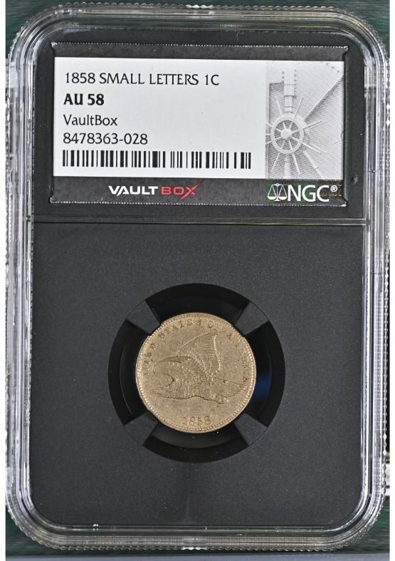 1858 SMALL LETTERS 1C NGC AU58 FRONT