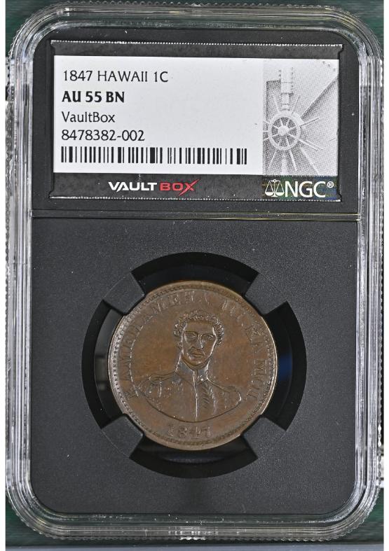 1847 HAWAII 1C NGC AU55BN FRONT