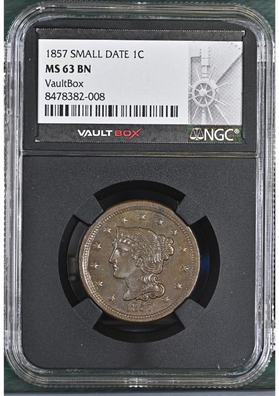 1857 SMALL DATE 1C NGC MS63BN FRONT